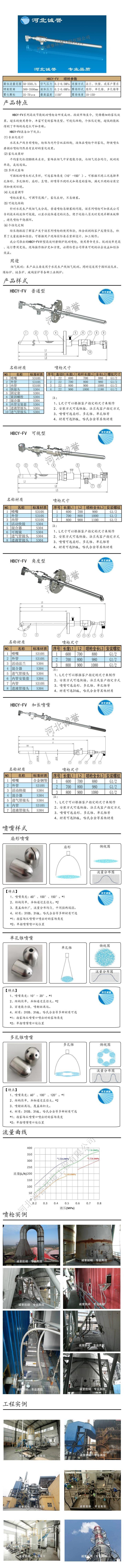 脫硝噴槍保護(hù)套、噴槍參數(shù)、材質(zhì)尺寸、流量分布圖、扇形空心錐俯視圖介紹，以及噴槍霧化視頻展示和工程案例介紹